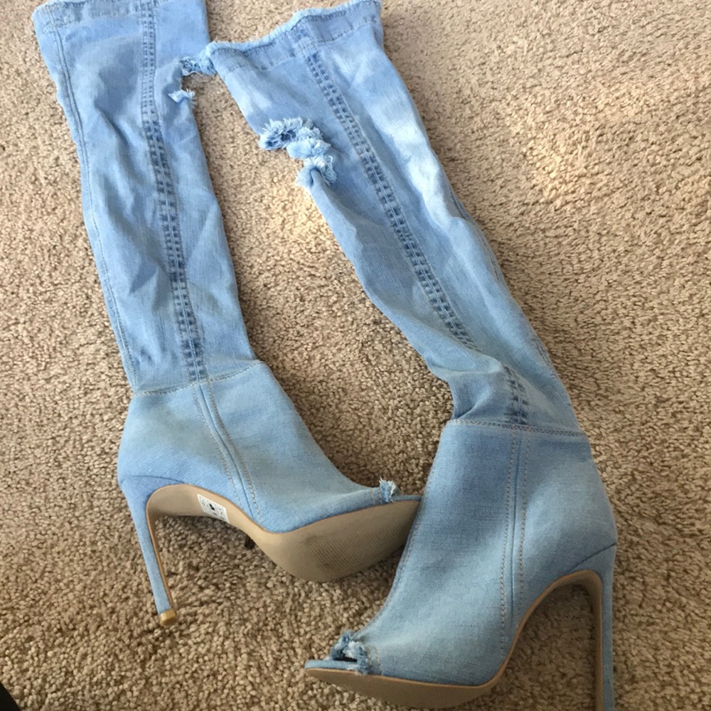 Denim thigh high boot